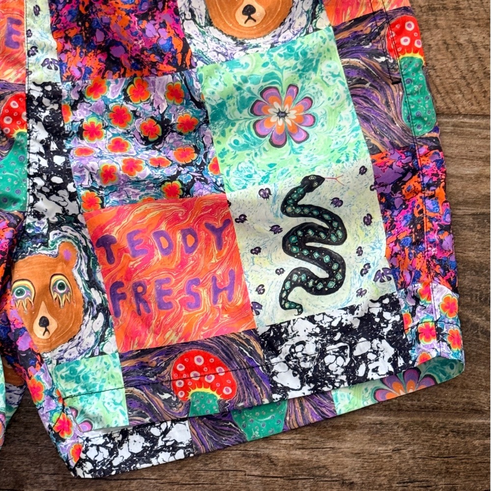 Teddy Fresh x MYFAWNWY Marbled Art Patchwork Elastic Waist Shorts, Multicolor,M - Picture 4 of 10